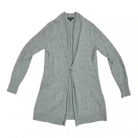 Worth New York Women’s Gray Longline Center Snap Cashmere Cardigan Sweater. Sz P - Picture 1 of 8